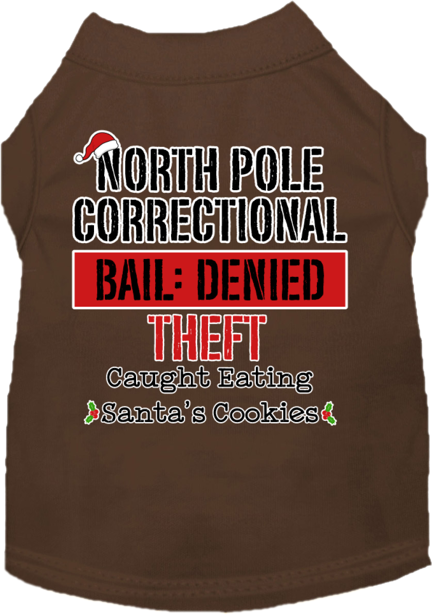 North Pole Correctional Screen Print Dog Shirt Brown Size LG